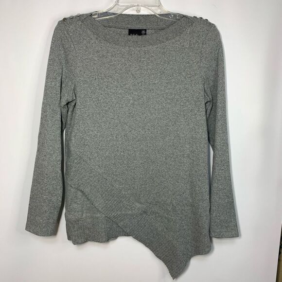 Rafaella Women's Asymmetrical Hem Ribbed Trim Button Detail Sweater Gray Size XS - Picture 1 of 7